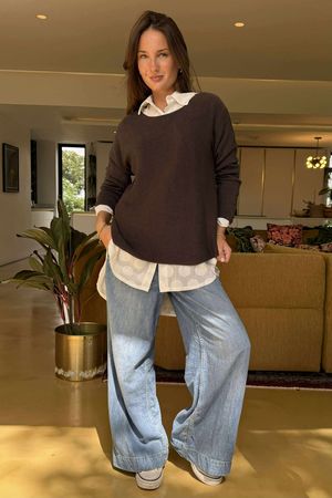 Made in Italy Conrad Body Skim Knit Jumper Coffee Bean 